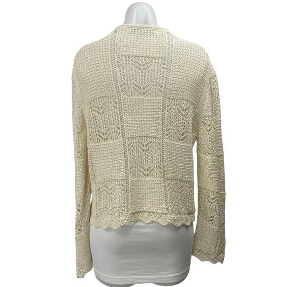 Zara Cream Beige Open Knit Long Sleeve Button Down Cardigan Sweater Top Size S - Picture 3 of 4